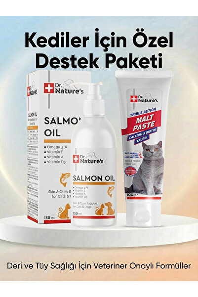 Dr. Nature's Kedi Tüy Sağlığı İkilisi: Somon Yağı + Malt