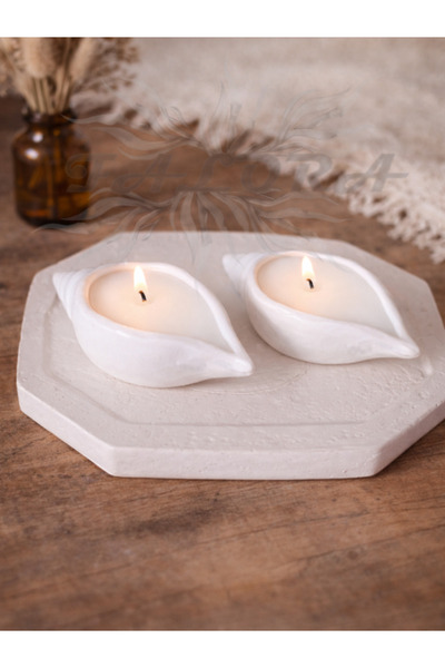 Falora Seramik Kabuk Mumluk – El Yapımı Doğal Soya Mum Seti