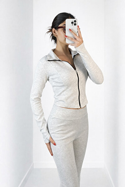 EmcyFiora Kadın Fermuarlı Crop Üst & Yüksek Bel Pantolon Eşofman Takımı