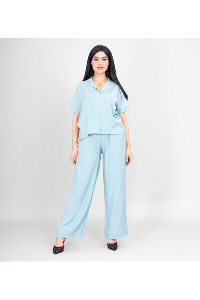 IKKXA Modern Solid Two-Piece Outfit Short Shirt and Pants Details