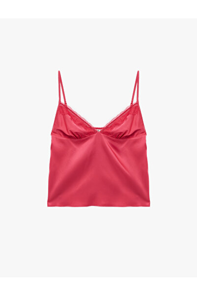 Koton V-Neck Lace Detailed Sleeveless Comfortable Fit Strappy Satin Pajama Top