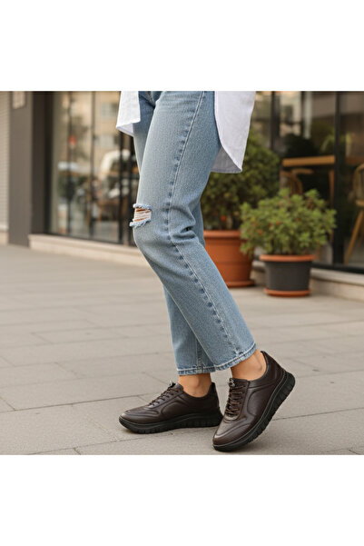 Derimoda Pantofi sport de damă din piele naturală, maro, casual