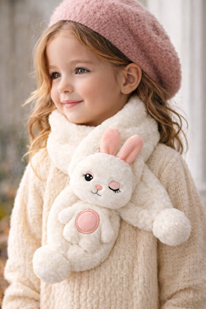 Selvira Kız Çocuk Peluş Tavşan Figürlü Atkı Boyunluk 2-12 YAŞ – Yumuşak Dokul...