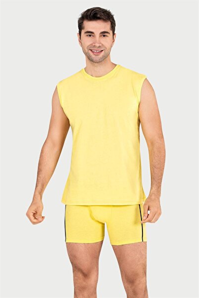 OBJE Men's Yellow Single Jersey Sleeveless Undershirt