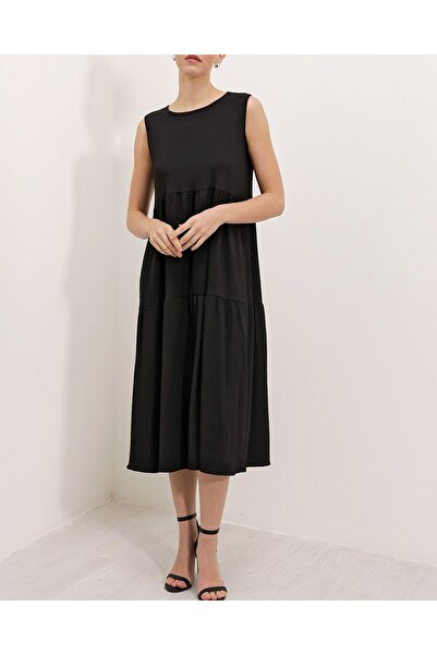 Modamorfo Bigdart 2448 sleeveless long knit dress - black