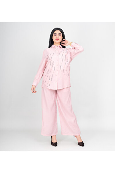 IKKXA Modern Two-Piece Outfit Shirt and Pants Wavy Crystal Details