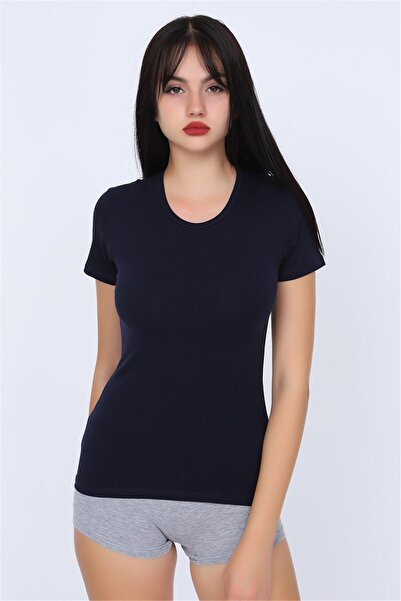 OBJE Navy Blue Cotton Half Sleeve Undershirt