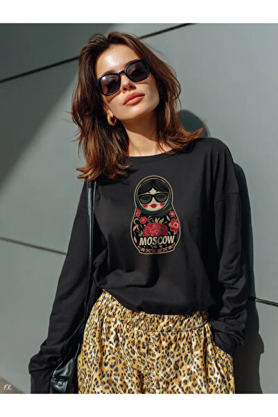 ELNOYA Black Artistic Matryoshka Printed Premium Cotton Sweatshirt
