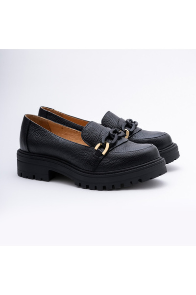 VAGAM Genuine Leather Shoes Black Loafers