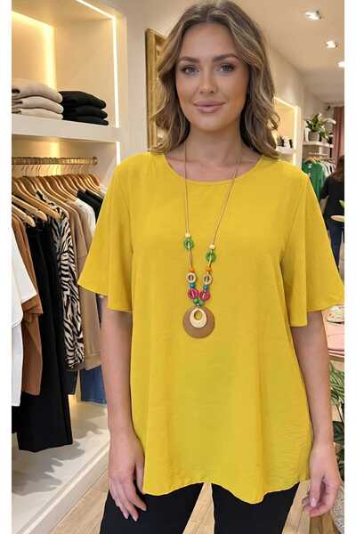 Volupta WOMEN'S SHORT SLEEVE COTTON BLOUSE - IN YELLOW