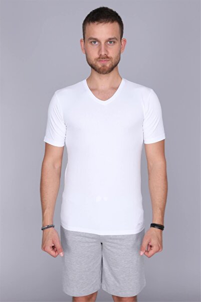 OBJE قميص داخلي أبيض نصف كم للرجال