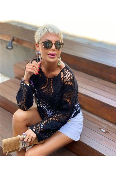 Sosyete Kaplumbağa Knitwear Süzene Long-Sleeved Crop with Knitted Details