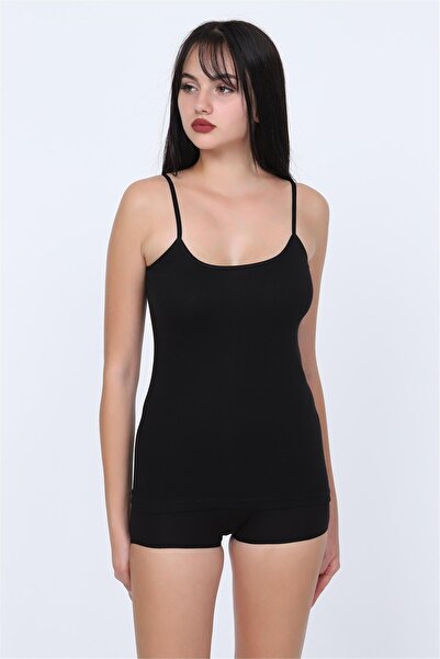 OBJE Siyah Ribana Ip Askılı Atlet