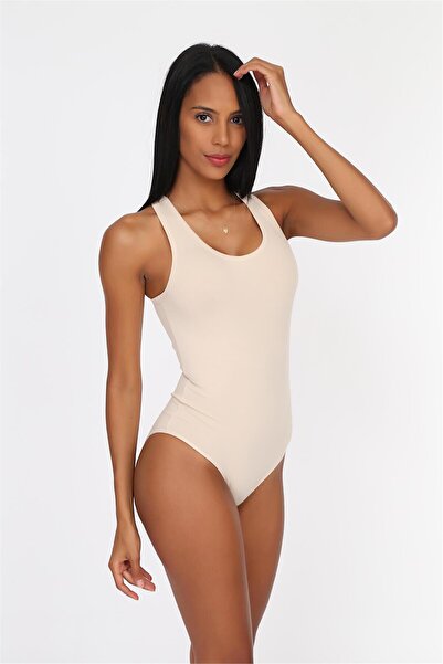 OBJE Kadın Ten Spor Çıtçıtlı Body