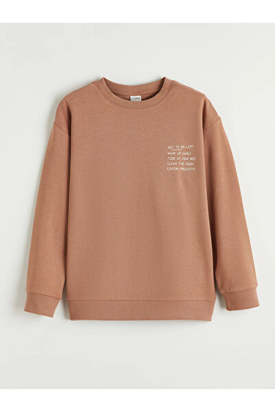 LC Waikiki Hanorac pentru băieți LCW Kids cu imprimeu text maro