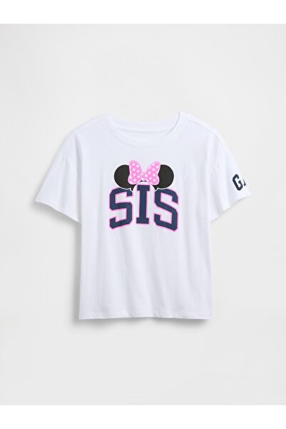 GAP Kız Çocuk Beyaz Oversized Big Sis Grafik Baskılı T-Shirt