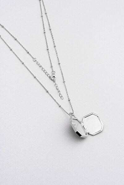 So CHIC... Malahit Kapsülü 18 Ayar Beyaz Altın Kaplama 55 Cm Gümüş Malahit Kolye