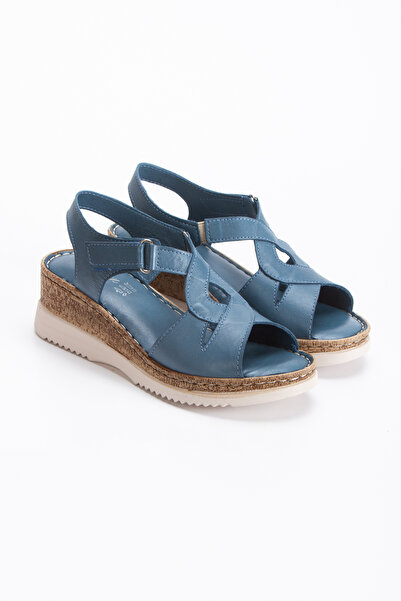 Ender İç Dış %100 Hakiki Deri Dolgu Taban Kadın Sandalet