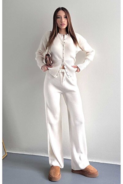 yeditepe fashion Snap Fastener Slim Cut Ella Knitwear Set