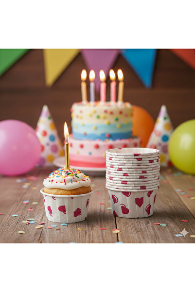 DODOMAR White Cupcake Capsules with Heart on Top - Pack of 50 - Cake and Cupc...