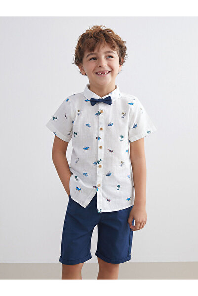 LC Waikiki Ecru Bow Tie Boys' Shirt and Shorts 2-Piece