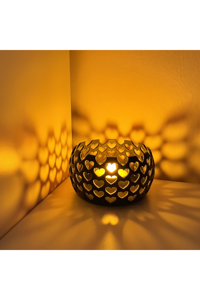 mofimo Kalp Deseni Yansımalı Dekoratif Mumluk - LED Tealight Ambiyans Aydınla...