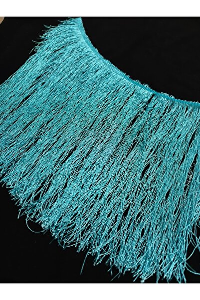 ULUPAMİR فستان باللون الفيروزي، تنورة مزينة بشريط مهدب 25 سم