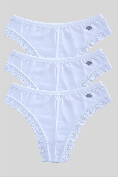 OBJE Women's White Lace Brazilian 3-Piece Panties