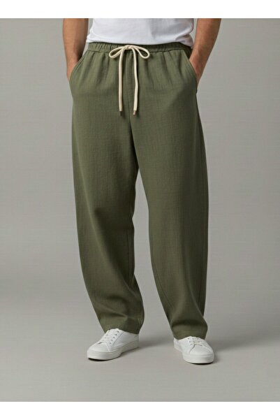 Wekame Men's Jogger Baggy Fit Elastic Waist 100% Original Raw Linen Trousers ...