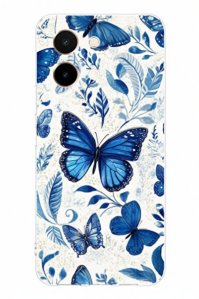 TechTree حافظة سيليكون مطبوعة على شكل فراشات زرقاء متوافقة مع هاتف Vivo Y28