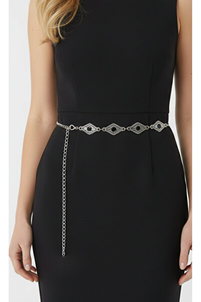 NEW JOURNAL Women's Silver Color Metal Black Enamel Waist Chain Be3002