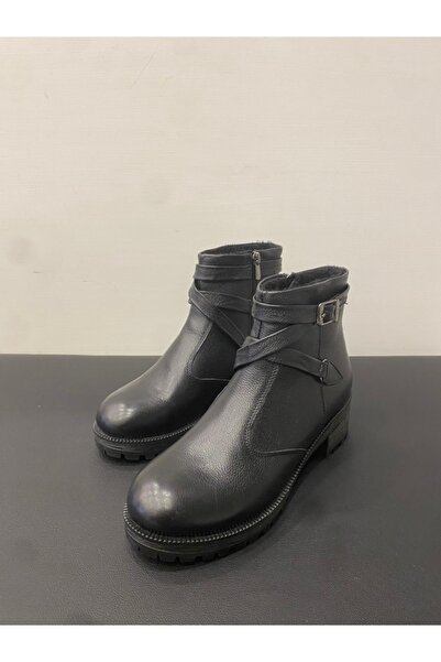 Özay Women's Genuine Leather Rubber Sole Warm Lining Daily Zippered Boots & B...