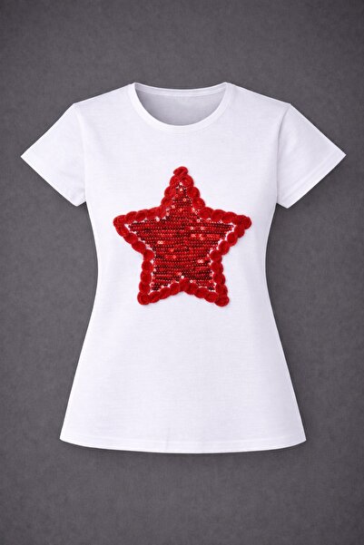 Nacar Kız Çocuk 23 Nisan 29 Ekim İçi Pullu Yıldız Baskılı Gösteri Tshirt - Ye...