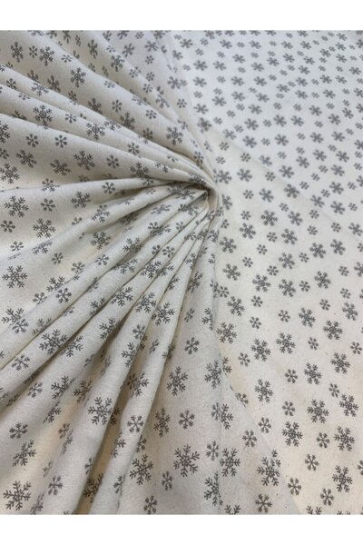 Yiğit Kumaş Pazen Benzeri, Kar Tanesi Desenli Ekru Kışlık Kumaş - Hafif Şardonlu