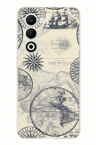 TechTree حافظة من السيليكون مطبوعة بخريطة العالم القديمة والبوصلة متوافقة مع ...