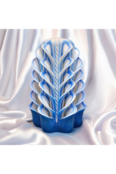 NO BRAND Handmade carved candle blue–white – spiritual artistic design | Giov...