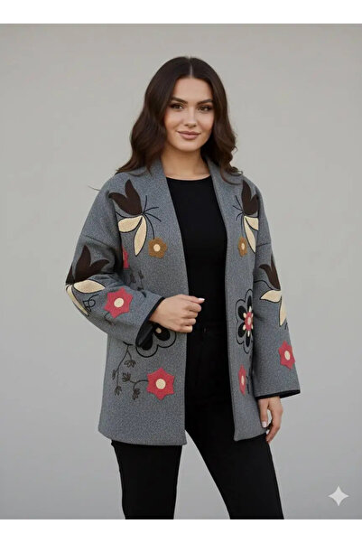 Sosyete Kaplumbağa Colorful Punch Embroidery Vintage Cashmere Jacket