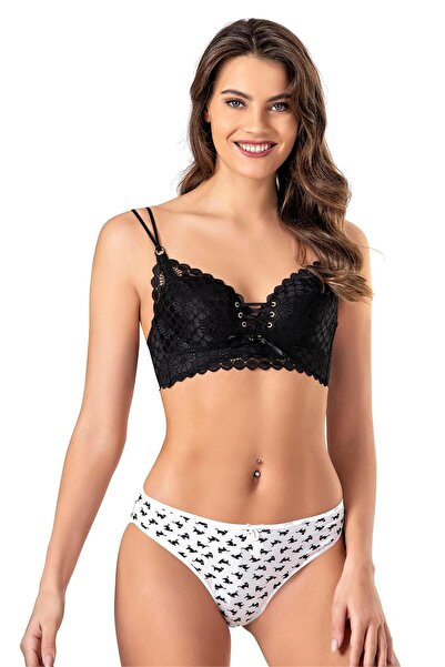 OBJE Siyah Dantelli Pushup Bralet