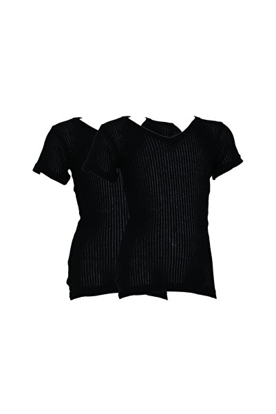 OBJE Boy's Black V-Neck Short-Sleeved 2-Piece Undershirt
