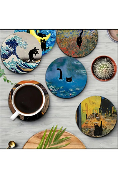 esdekor 5 Pieces of 10.01*10.01 cm Size Cute Black Cat and Famous Paintings W...