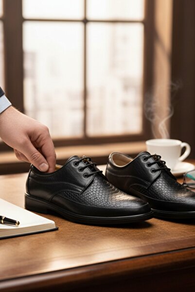 enoch Genuine Leather Black Orthopedic Snakeskin Printed Men's Classic Shoes