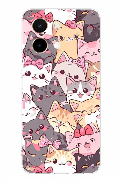 TechTree حافظة سيليكون مطبوعة على شكل قطط لطيفة متوافقة مع هاتف Vivo Y28