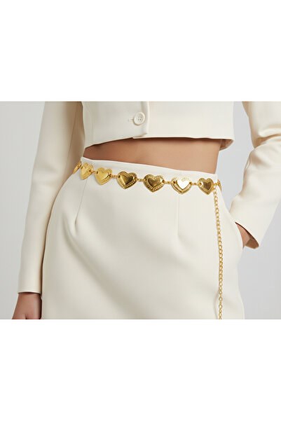 NEW JOURNAL سلسلة خصر معدنية على شكل قلب ذهبية اللون للنساء BE3007