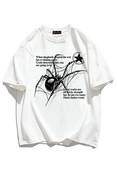 Marco Fresco Unisex Casual κοντομάνικο μπλουζάκι με στάμπα αράχνης για νέους