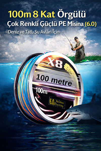 Hane Dostu 100 Metre | 8 Kat Örgülü Misina İpi 6.0 Numara Çok Renkli Güçlü Ol...