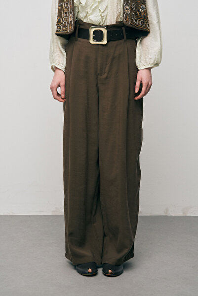 Orfeo Negro Γυναικείο μονόχρωμο παντελόνι μοντάλ με ψηλή μέση και λεπτομέρεια...