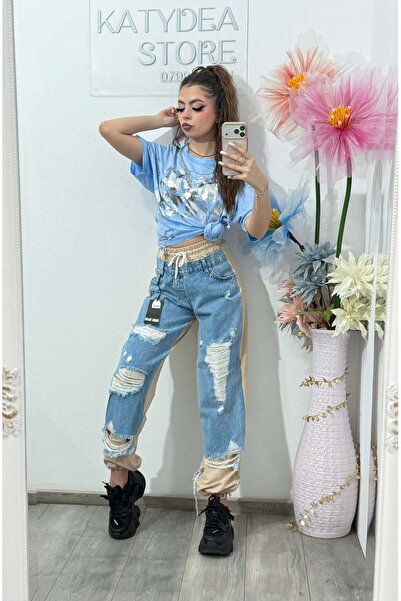 KATYDEA STORE Pantaloni jeans cu design patchwork & efect ripped ALICE