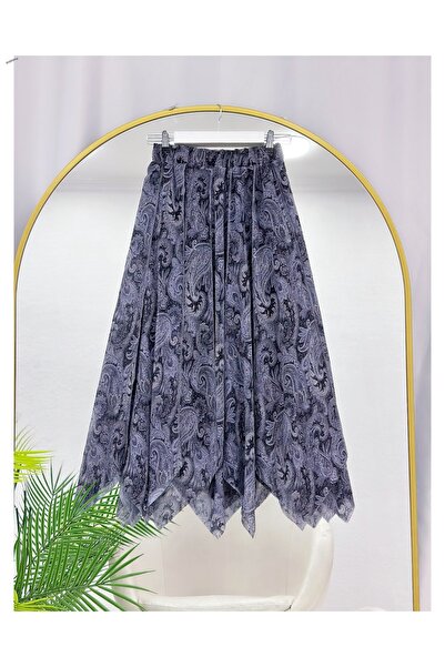 YEDİLALE FUSTĂ ASIMETRICĂ DIN ȘIFON CU MODEL TIP ȘAL [cu căptușeală, 90/95 cm...