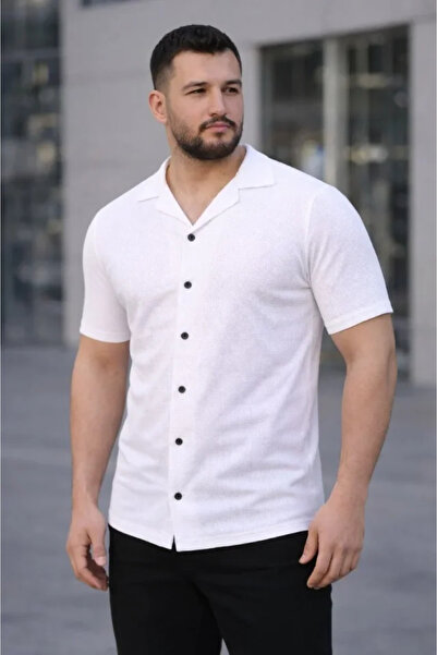 Kanonik Education Men's Waffle Fabric Short Sleeve Button down Open Collar Re...