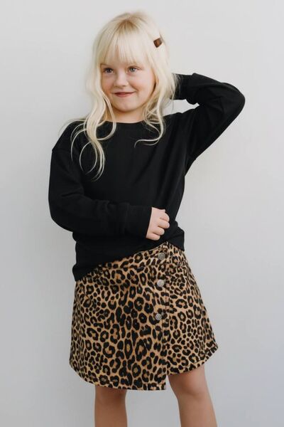 babymoon kids Fustă scurtă cu imprimeu leopard pentru fete, body negru cu mân...